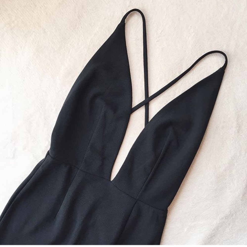 Solace London Black Deep V Dress